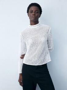 Maija Women's Casual Loose Fit Stand Collar Long Sleeve Top, Spring & Summer - White - View 5