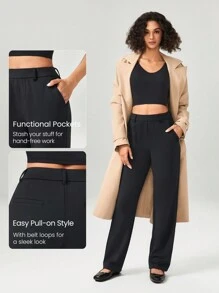GLOWMODE 29" Versatile Wrinkle-Resistant Stretchy Straight Leg High-Waist Work Pants With Side Pockets Daily Casual Office