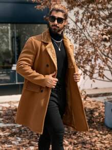 Manfinity CasualCool Chaqueta casual de doble botonadura de unicolor para hombres, para el otoño/invierno, combina y combina la ropa de otoño para hombres, abrigo caqui de invierno para hombres, abrigo cálido de felpa