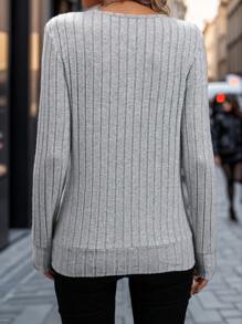 EMERY ROSE LUNE Cross-Front Design Solid Color Casual Pullover Sweatshirt For Women Graduation,Back To School,Graduation,Teacher For Women,Back To School Fall - Grey - View 2