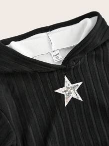 SHEIN Vestido largo con capucha de niña preadolescente, decorado con estrellas brillantes, para otoño/invierno, diseño esponjoso y grueso