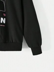 Beetlejuice X SHEIN Women's Casual Loose Drawstring Hoodie With Figure And Letter Print, Spring And Autumn - Black - View 4