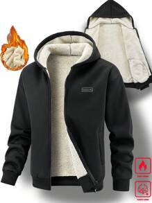 Manfinity Homme Men's Hooded Thermal Thermal Lined Jacket, Black Zip-Up Knit Jacket, Autumn/Winter - Black - View 4