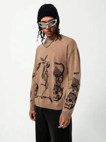Teen Boys' Khaki Skull Print Pullover Sweater - Khaki - View 5