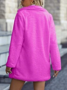 Chiquease Women Fluffy Burgundy Coats - Hot Pink - View 2
