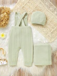 Sage Green Autumn Cute Family Matching Infant Jumpsuit,Soft Comfy One-Piece Design,Includes Hat,Baby Blanket,Stroller Blanket 3-Piece Set For Babies - Green - View 2