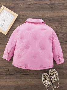 SHEIN Áo khoác sơ mi họa tiết chấm bi có đệm cho bé gái 4-7 tuổi Young Young có xẻ tà bên hông, áo khoác ngoài mùa đông - Màu Hồng Tươi - Xem 2