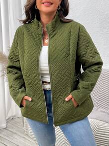 SHEIN LUNE Plus Size Solid Color Zip-Up Long Sleeve Casual Simple Padded Padded Coat Clothes Winter