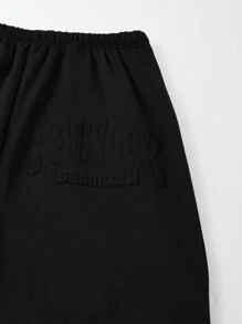 2 pièces Ensemble sweat-shirt à capuche et pantalon Brooklyn avec impression de lettre épaissi, pour garçons adolescents