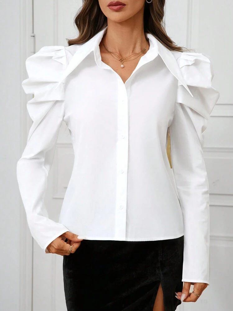 SHEIN Clasi Women's Elegant Bishop Sleeve Button Up Vintage Pointed Collar Versatile White Blousesummer Outfits, Spring Outfit, Beach Outfit, Festival Outfits, Vacation Outfits, Office Outfits, Country Outfit Women / For Women Elegant Dress, Elegant Party Dress, Elegant Blouse, Casual Classy Casual Dress, Casual Blouse, Casual Sets, Casual Long Dresses Beach Dress, Beach Outfit, Vacation Dress, Summer Holiday Outfits Wedding Guest Dress, Bridesmaid Dress, Graduation Dress - White - View 6