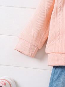 女孩休闲菱形图案连帽拉链开衫毛衣和牛仔裤 2 件套服装，秋冬 - 彩色 - 查看 4