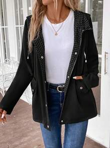 EMERY ROSE Chaqueta casual minimalista de manga larga con botones al frente para mujer