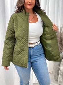 SHEIN LUNE Plus Size Solid Color Zip-Up Long Sleeve Casual Simple Padded Padded Coat Clothes Winter
