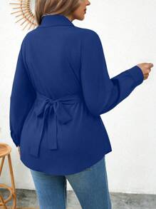 Calvaya Plus Size Solid Front Button Long Sleeve Casual Shirt - Royal Blue - View 2