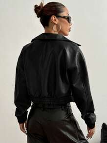 StreetHx Women's Retro Leather Biker Jacket - Ankora Red Fall Winter Cloth For Women - Black - View 2