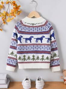 SHEIN Young Boy Winter Classic Jacquard Knitted Long Sleeve Sweater - White - View 2