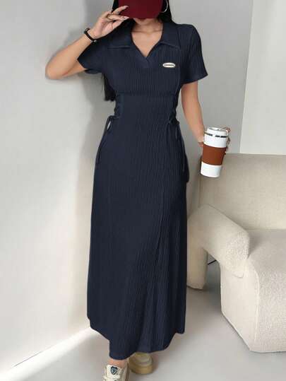 Aidyla Đầm Maxi Tay Ngắn Cổ Buộc Dây Đính Kim Tuyến Màu Trơn Cho Nữ Trang Phục Dạ Hội Dài