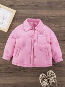 SHEIN Áo khoác sơ mi họa tiết chấm bi có đệm cho bé gái 4-7 tuổi Young Young có xẻ tà bên hông, áo khoác ngoài mùa đông - Màu Hồng Tươi - Xem 1