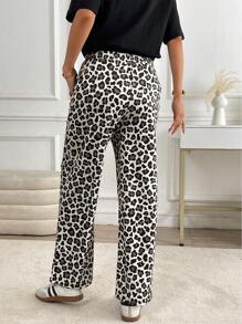Chiquease Leopard Print Elastic Waist Pocket Bow Tie Decor Casual Pants - Multicolor - View 2