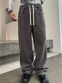 Manfinity Hypemode Pantalones grises de cintura elástica con forro de borreguillo para hombre