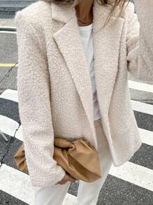 Serisse Blazer casual de color liso con cuello alto y manga larga para mujer, otoño e invierno - Albaricoque - Ver 8