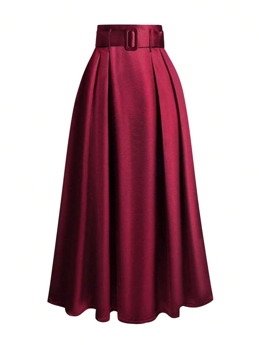 女士高腰半身裙，显瘦时尚休闲春季款 - 酒紅色 - 查看 1