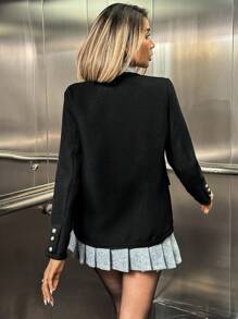 Chiquease Women's Cardigan With Ruffle Trim, Decorative Buttons And Faux Pockets, Autumn Winter Fall Cloth For Women - Black - View 2