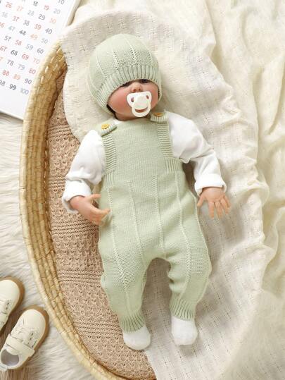 Newborn Baby Girl Wide Strap Button Casual Knit Romper