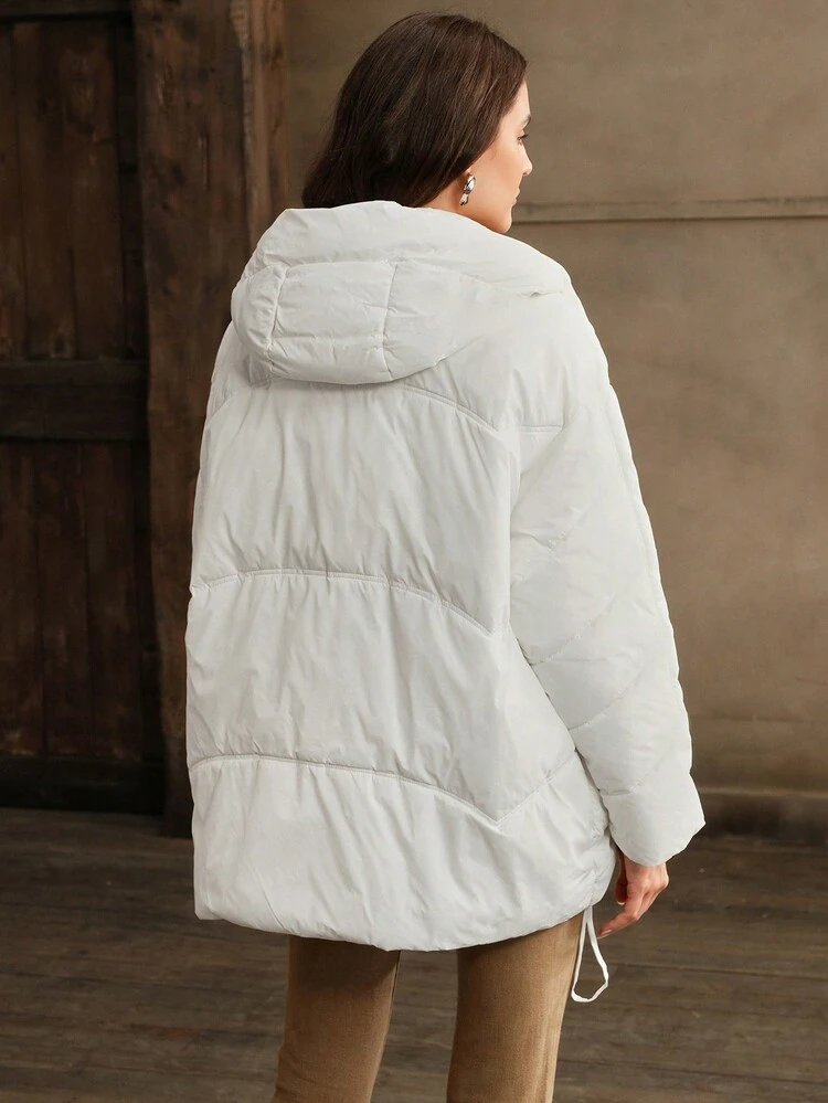 Ropa de vestir holgada informal de algodón para mujer con capucha con cordón, mangas largas y hombros caídos