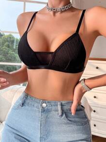 Sujetador de mujer con piezas entrelazadas, transpirable - Negro - Ver 5