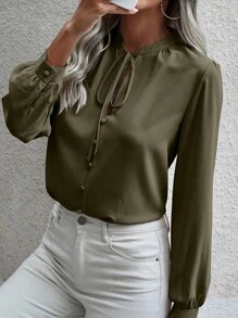 EMERY ROSE Women's Plain & Simple Daily Long Sleeve Shirt,Long Sleeve Tops Fall Cloth For Women - Army Green - View 3