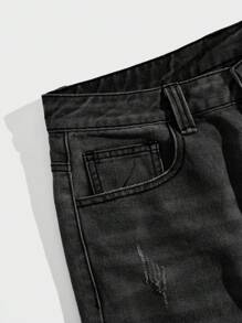 AKNOTIC Business Casual 男士水洗中腰阔腿休闲牛仔裤，狂野风 - 黑色 - 查看 4