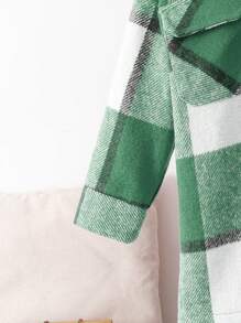 SHEIN Baby Girls' Fashion Plaid Woolen Blend Mid-Length Casual Jacket - Green - View 4