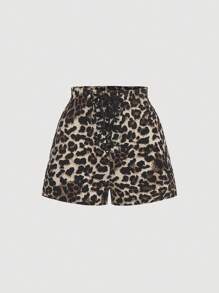 SHEIN MOD 女士豹纹修身迷你短裤，演唱会 - 彩色 - 查看 1
