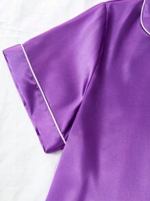 LuxeNights Conjunto de pijama de 3 piezas de unicolor de talla grande de satén sintético, conjunto de ropa - Morado - Ver 4