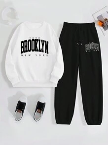 INAWLY Women's Casual Letter Printed Loose Fit Round Neck Sweatshirt And Sweatpants 2 Pieces Set, Spring/Autumn Fall Cloth For Women - Multicolor - View 6