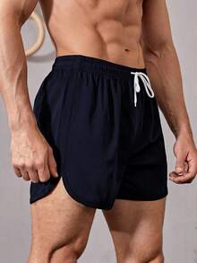 Manfinity Sport Corelite Quần short thể thao giản dị tối giản màu trơn phong cách bạn trai dành cho nam, quần áo tập gym - Màu xanh hải quân - Xem 5