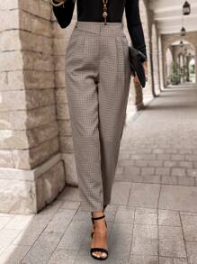 EMERY ROSE Pantalones de traje de mujer de cuadros simples con bolsillos, ropa casual de invierno