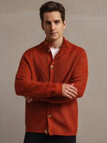 Manfinity Homme Men's Solid Front Button Casual Long Sleeve Cardigan - Orange - View 3