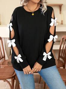 Celure Sudadera casual con cuello redondo y detalle de lazo para mujer talla grande