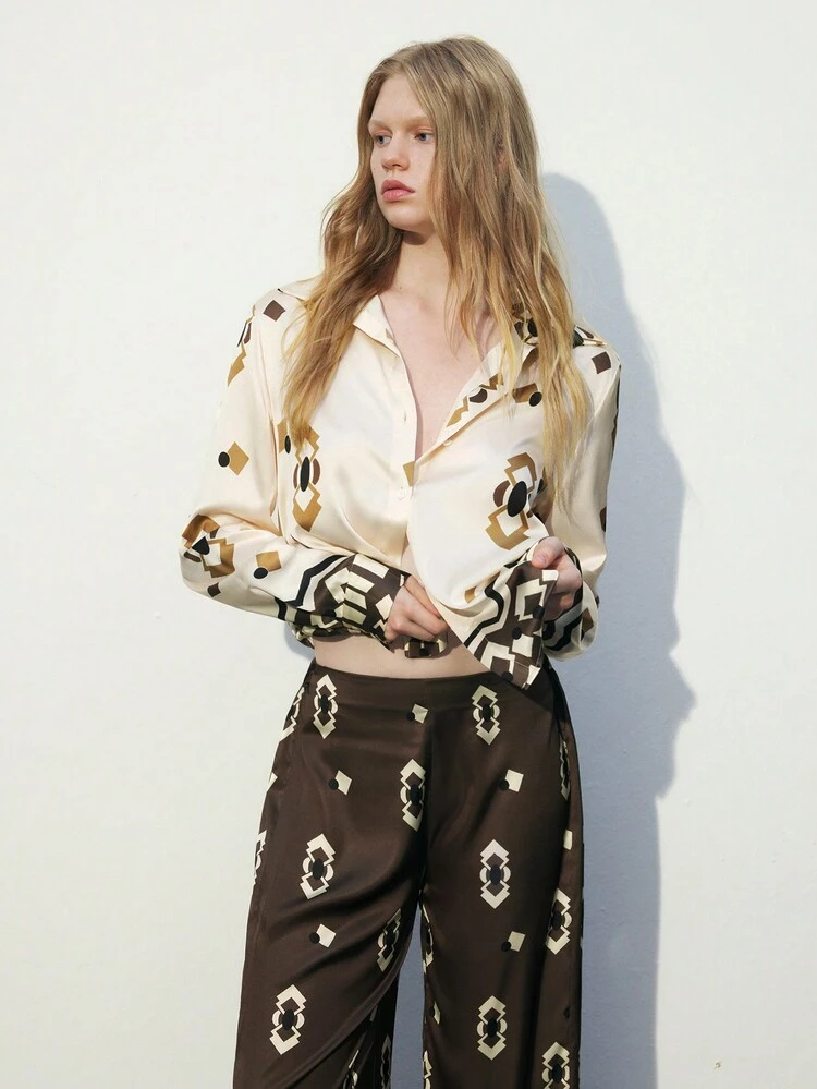 SHEIN Maija Women's Geometric Print Loose Casual Long Sleeve Blouse, Spring/Autumn