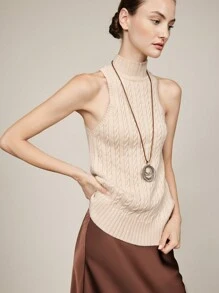 BizChic Apricot Knit Sleeveless Vest Shirt, Elegant Party Wear For Women, Autumn/Winter, Suitable For Christmas, New Year &