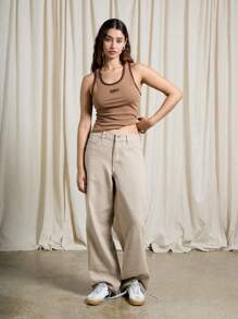 AiiRZ Áo ba lỗ bó sát thêu logo có gân - Màu Khaki - Xem 4