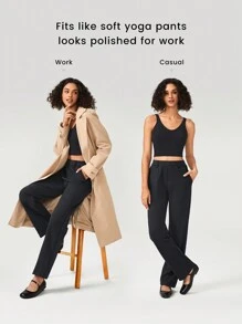 GLOWMODE 29" Versatile Wrinkle-Resistant Stretchy Straight Leg High-Waist Work Pants With Side Pockets Daily Casual Office