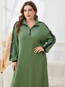 Mulvari Plus Size Color Block Half Zip Up Casual Sweatshirt
