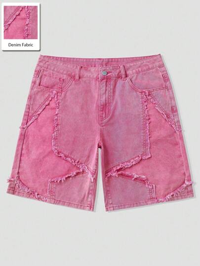 Street Life Men's Casual Denim Shorts Jorts With 5-Point Star Patch Pockets, School