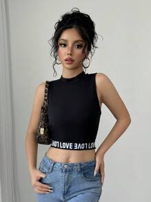 Chiquease 圆领无袖字母印花简约休闲上衣