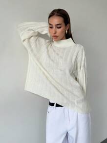 Aloruh Women's Solid Color Turtleneck Oversized Chunky Knit Sweater, Autumn/Winter - Apricot - View 5