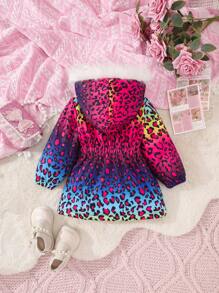Casaco de manga comprida com capuz e estampa de leopardo para bebé menina, outono/inverno - Multicolorido - Ver 2