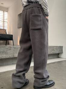 Manfinity Hypemode Pantalones grises de cintura elástica con forro de borreguillo para hombre
